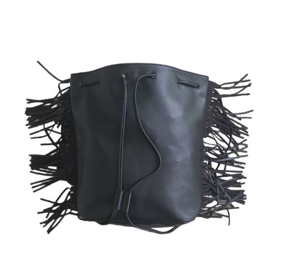 NWOT new Victoria's Secret Black Fringe BackPack Limited Edition W/ Drawstrings - Picture 3 of 12